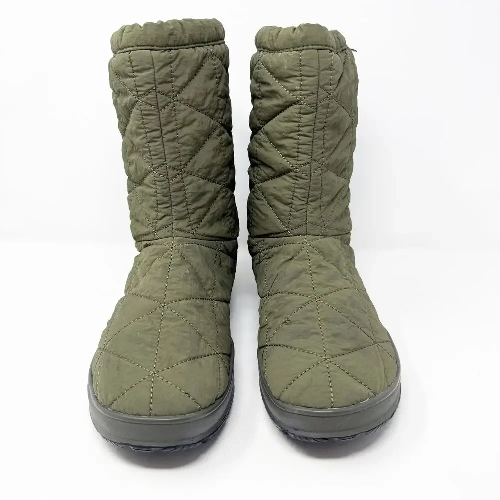 Bogs Olive Green Quilted Waterproof Snow Boots Size 8 Cinch Closure Fleece Lined